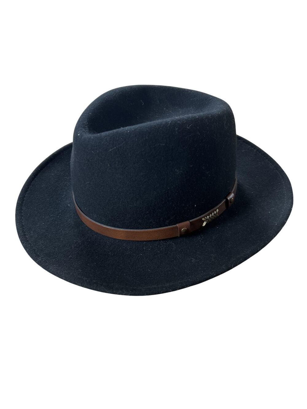 Minnetonka Felt Hat Medium Black 100% Wool Lite Felt Leather Band Made In USA